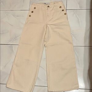 Zara Beige Wide-Leg Pants with Brass Buttons